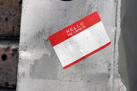 "Hello my name is" tag